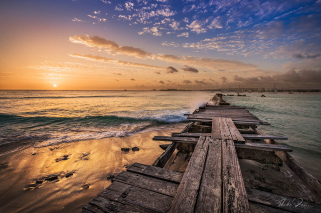 fine art photography print by andre donawa Barbados seascape sunset waves jetty